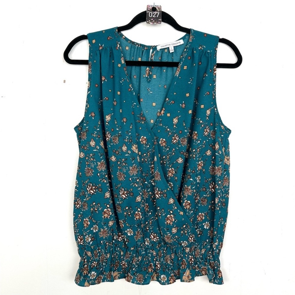 Collective Concepts Floral Teal Sleeveless Top, L